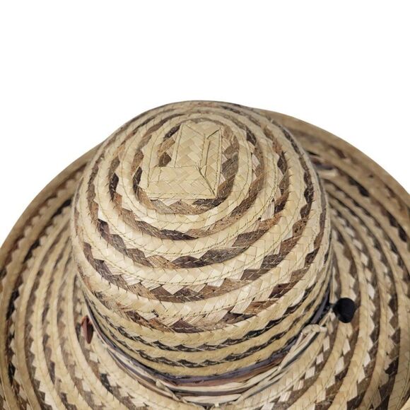 Scala Collection Womens Woven Straw Sun Hat Chevron Beaded Wide Brim Tan Brown - Picture 5 of 10